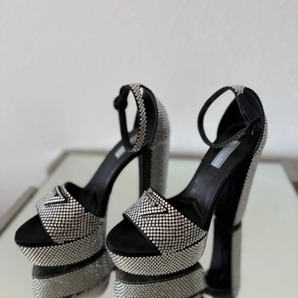 EUC PRADA Embellished satin platform sandals $2,100 39 - Picture 11 of 17